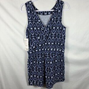 Athleta Sakura Crossback Romper Shortie Women's Size XS Blue & White Geo Print